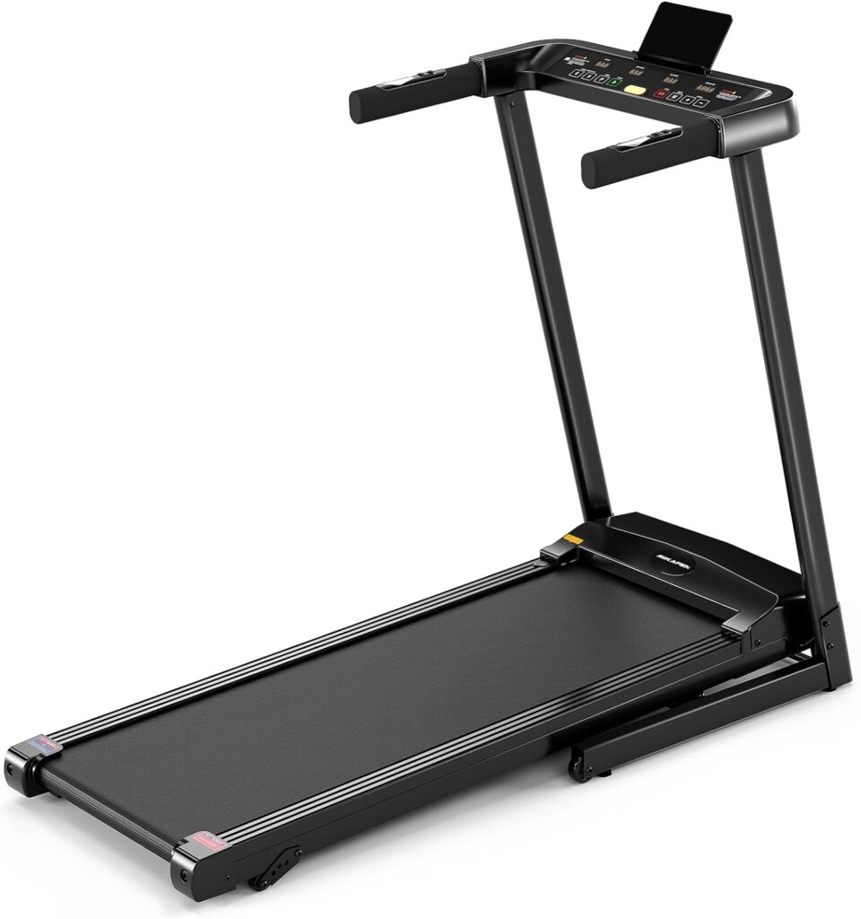 Motorised Folding Treadmill for home Office Gym Use,2.0HP Treadmill Widened Shock Absorption Running Belt,Foldable Running Machine Adjustable Speeds 1-12km/h with Bluetooth speaker