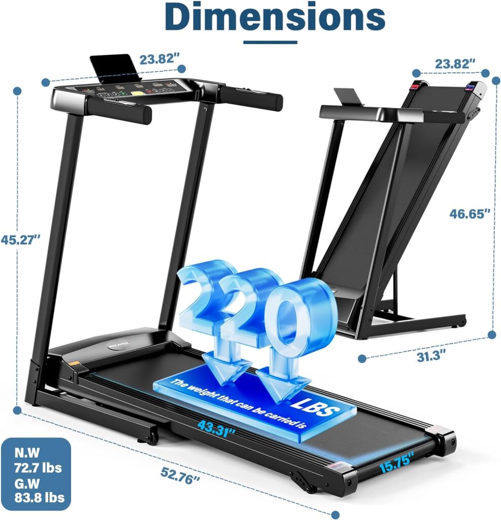 Motorised Folding Treadmill for home Office Gym Use,2.0HP Treadmill Widened Shock Absorption Running Belt,Foldable Running Machine Adjustable Speeds 1-12km/h with Bluetooth speaker