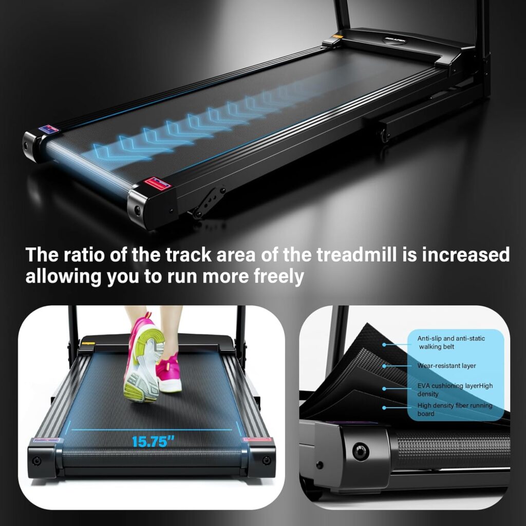 Motorised Folding Treadmill for home Office Gym Use,2.0HP Treadmill Widened Shock Absorption Running Belt,Foldable Running Machine Adjustable Speeds 1-12km/h with Bluetooth speaker
