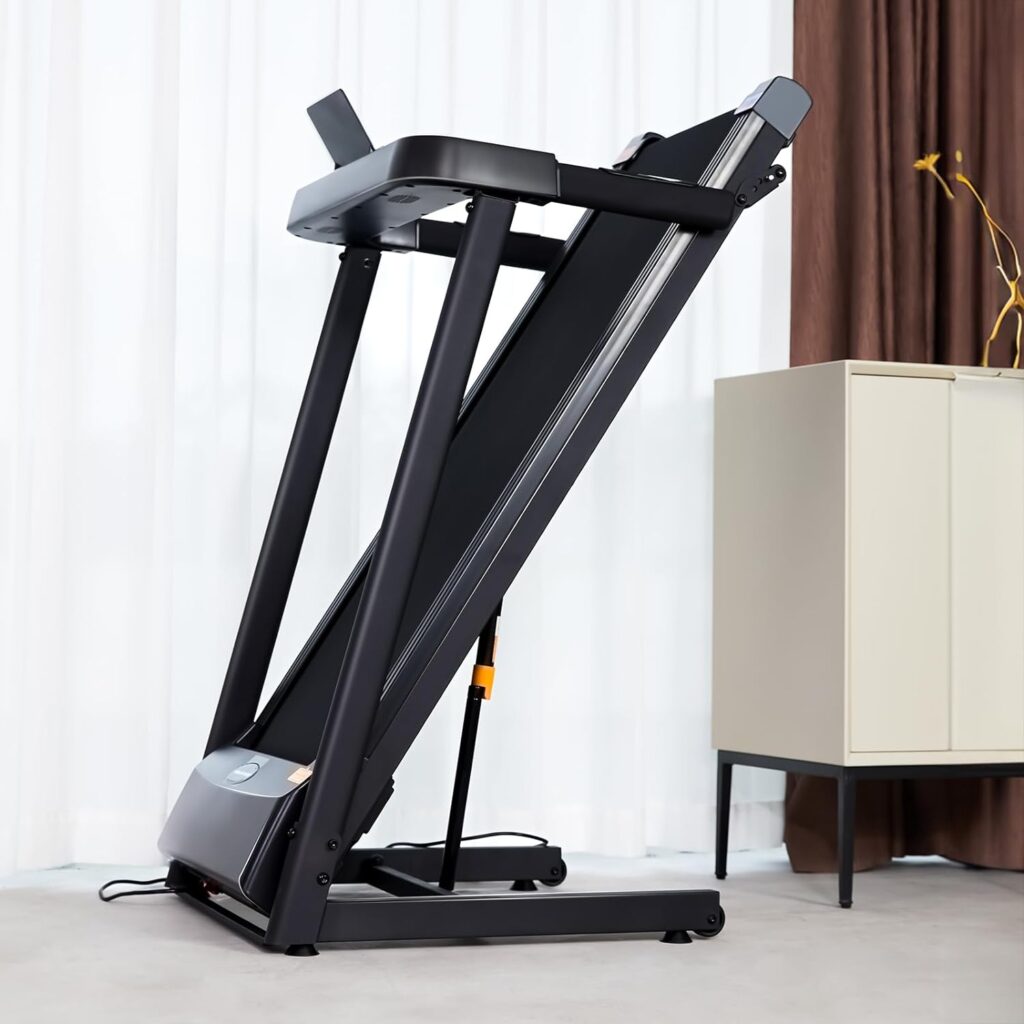 Motorised Folding Treadmill for home Office Gym Use,2.0HP Treadmill Widened Shock Absorption Running Belt,Foldable Running Machine Adjustable Speeds 1-12km/h with Bluetooth speaker