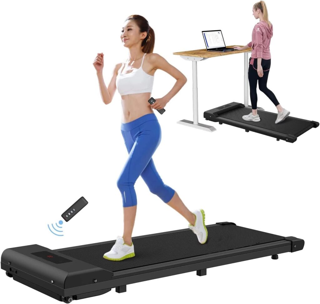 Bigzzia Motorised Treadmill, Under Desk Treadmill Portable Walking Running Machine with Remote Control and LED Display for Home Office Gym Use, Installation-Free