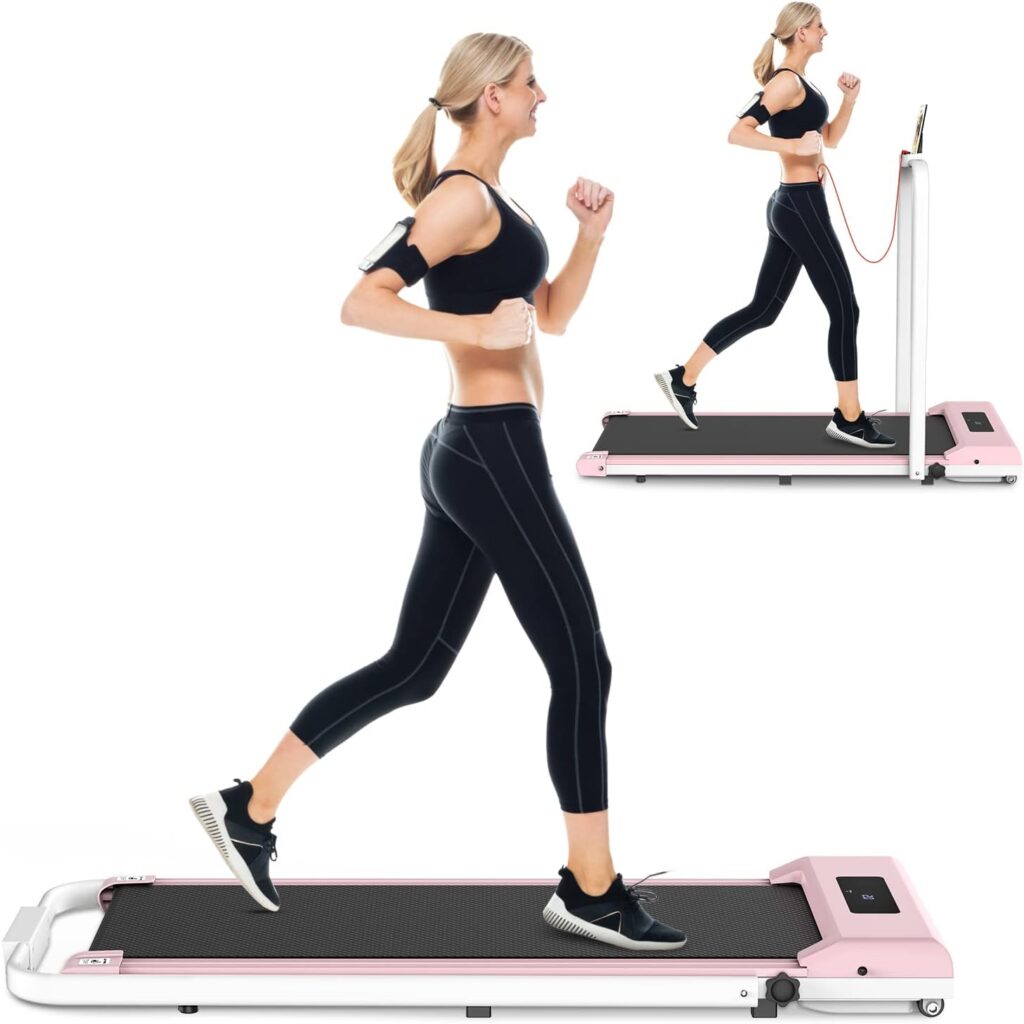 Bigzzia Motorised Treadmill, Under Desk Treadmill Portable Walking Running Machine with Remote Control and LED Display for Home Office Gym Use, Installation-Free