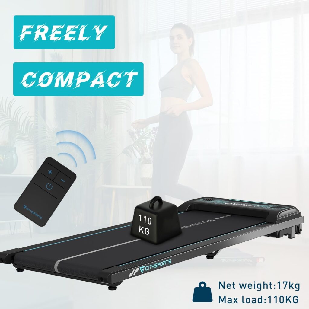 CITYSPORTS Treadmills for home,Under Desk Treadmill Ultra Slim Walking Pad with Remote,LED Display and Bluetooth Speaker,Compact Motorised Treadmill,No Assembly