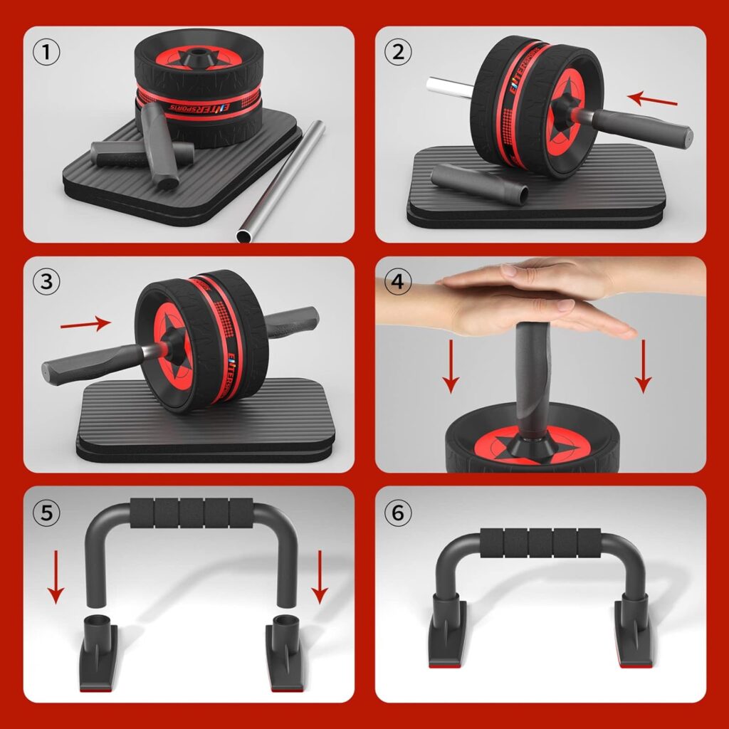 EnterSports Ab Rollers Wheel Kit, Exercise Wheel Core Strength Training Abdominal Roller Set with Push Up Bars, Resistance Bands, Knee Mat Home Gym Fitness Equipment for Abs Workout
