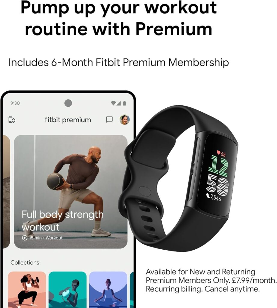 Fitbit by Google Charge 6 Activity Tracker with 6-months Premium Membership Included, 7 days battery life and Google Wallet and Google Maps