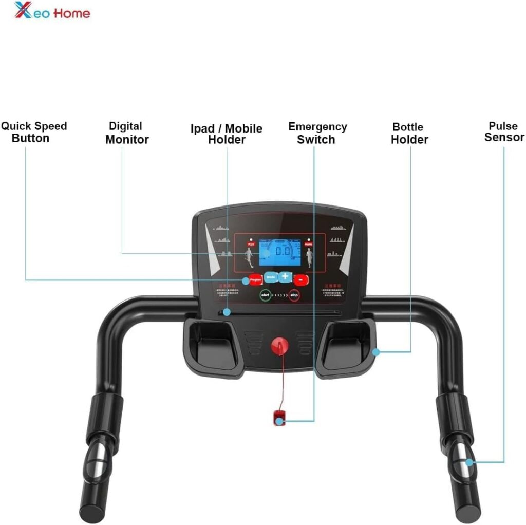 Foldable Treadmill XEO HOME Treadmills for Office Home Indoor Gym Cardio Workout Fitness Heavy Duty Space Saving Folding Best Running Walking  Jogging Machines LCD Water Bottle Holder  Pad Mobile