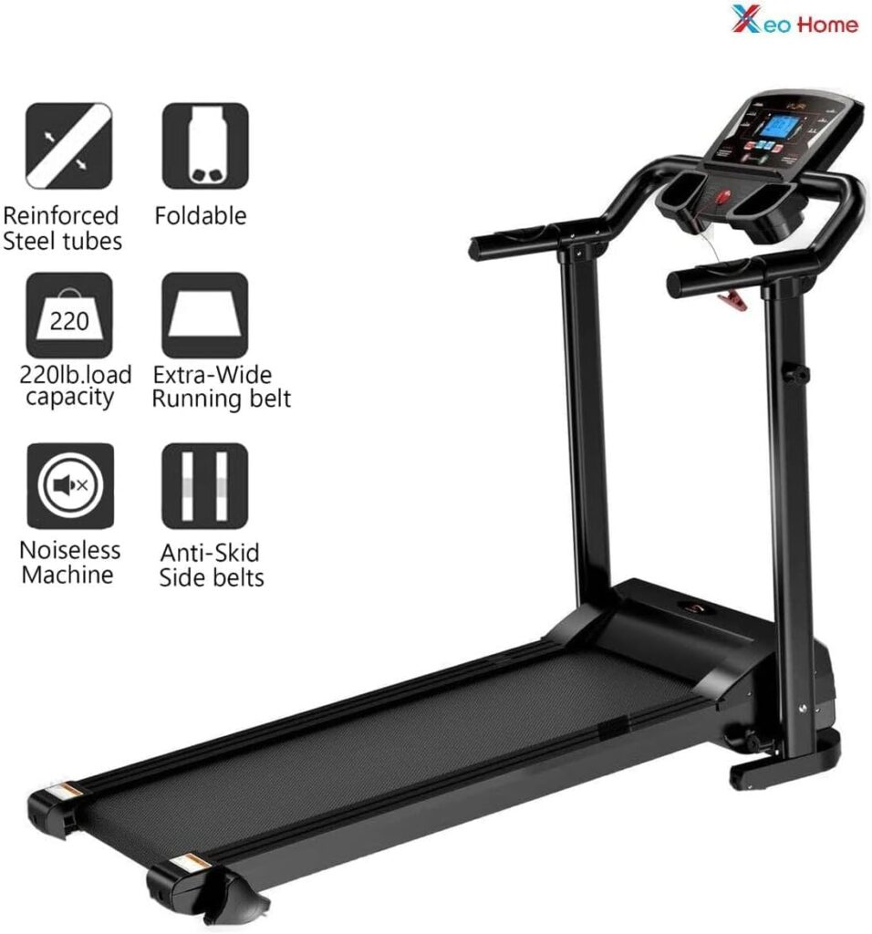 Foldable Treadmill XEO HOME Treadmills for Office Home Indoor Gym Cardio Workout Fitness Heavy Duty Space Saving Folding Best Running Walking  Jogging Machines LCD Water Bottle Holder  Pad Mobile