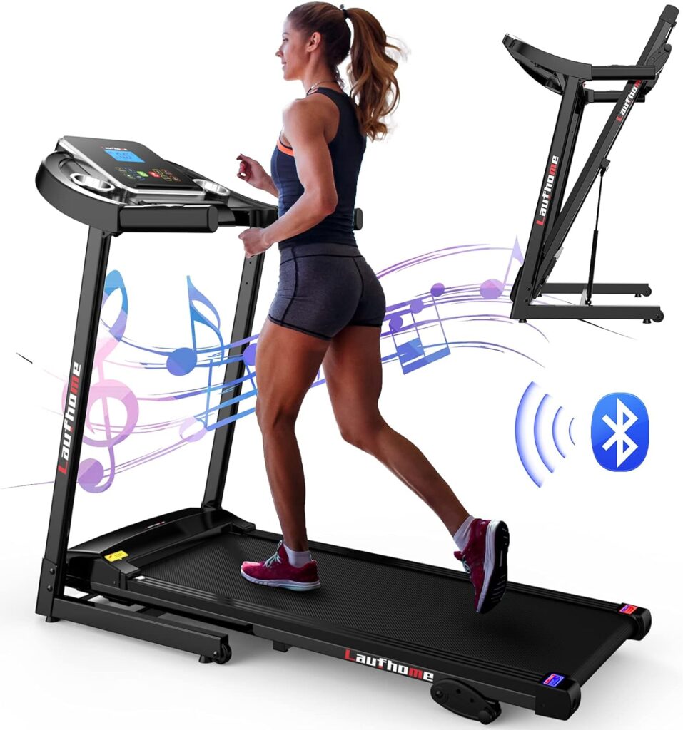 Folding Treadmill for Home, Motorized Jogging Running Machine, Build in Bluetooth dual Speaker Multi-functional Display  Heart-rate Sensor, 95% pre-assembled