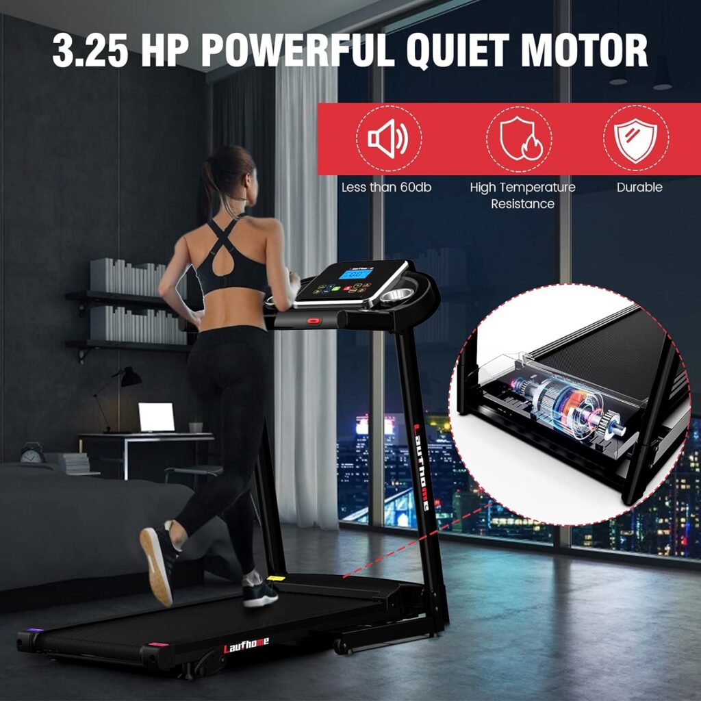 Folding Treadmill for Home, Motorized Jogging Running Machine, Build in Bluetooth dual Speaker Multi-functional Display  Heart-rate Sensor, 95% pre-assembled