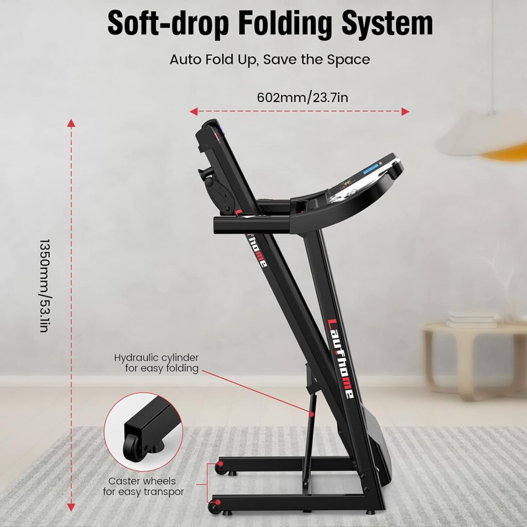 Folding Treadmill for Home, Motorized Jogging Running Machine, Build in Bluetooth dual Speaker Multi-functional Display  Heart-rate Sensor, 95% pre-assembled