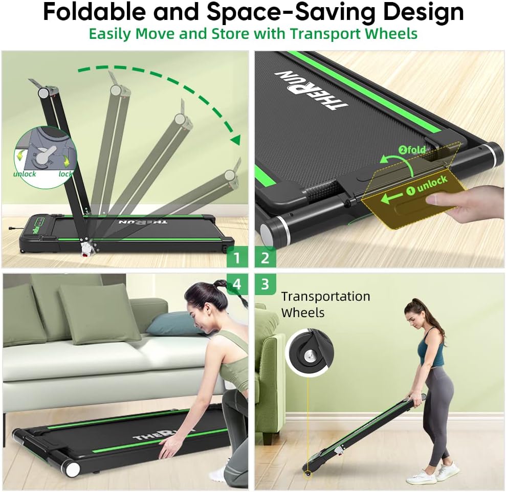 Folding treadmill for home, THERUN 2.5HP Under Desk Treadmill w/Widened Shock Absorption Running Belt, Foldable Walking Running Machine w/Adjustable Speeds 1-12km/h,Non-Assembly