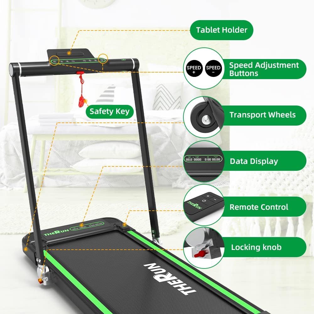 Folding treadmill for home, THERUN 2.5HP Under Desk Treadmill w/Widened Shock Absorption Running Belt, Foldable Walking Running Machine w/Adjustable Speeds 1-12km/h,Non-Assembly