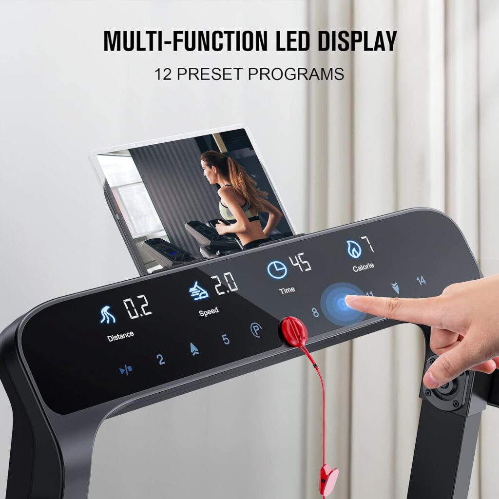 Folding Treadmill With 15°Incline, Automatic Hydraulic Foldable, FLYLINKTECH LCD Silent Treadmill, 16km/h, Bluetooth APP, 43 * 110cm Running Belt, Indoor Walking Running Machine for Home Office Gym
