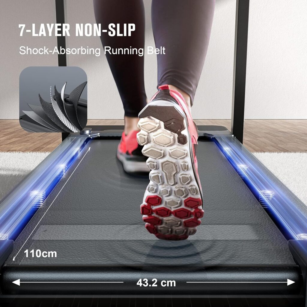 Folding Treadmill With 15°Incline, Automatic Hydraulic Foldable, FLYLINKTECH LCD Silent Treadmill, 16km/h, Bluetooth APP, 43 * 110cm Running Belt, Indoor Walking Running Machine for Home Office Gym