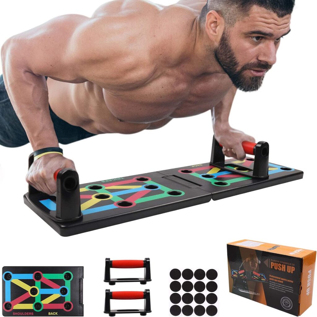GLKEBY 12 in1 Push Up Board System,Foldable Portable Push-Up Rack Board,Multifunctional Color Coded Fitness Pushup Stands,for Indoor, Gymnasium, Outdoor Muscle Training Fitness Exercise