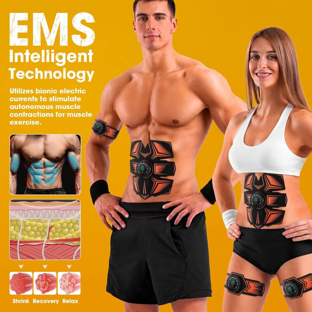 GROSBEAK EMS Muscle Stimulator ABS Trainer, Electric Abdominal Muscle Toner for Men and Women, 8 Modes AB Stimulator for Arms, Waist - Rechargeable, Skin-friendly