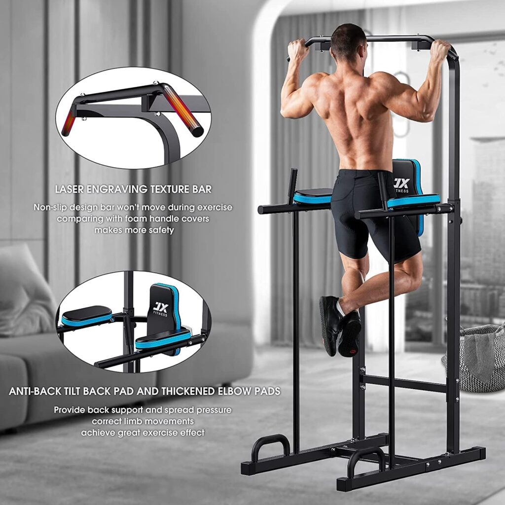 JX FITNESS Power Tower Adjustable Dip Station Pull up Bar Push Up Workout Abdominal Exercise Home Gym Tower Body Building