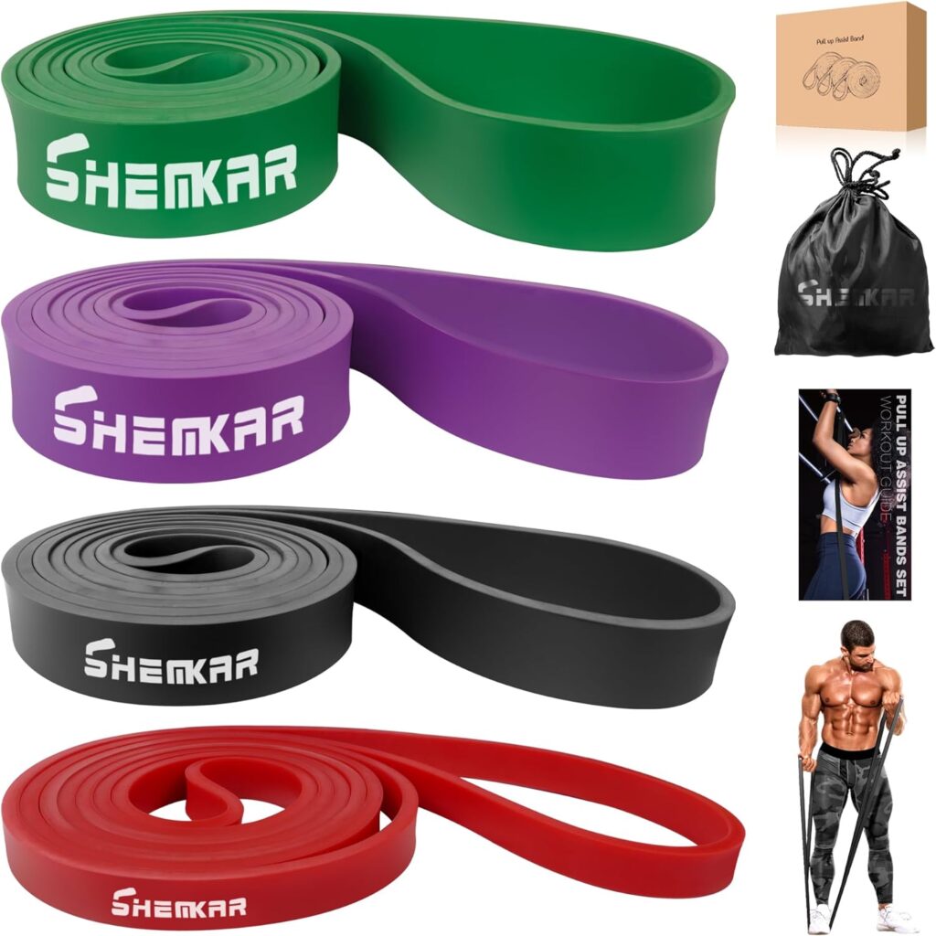 Pull Up Assist Bands Set 4pcs, Resistance Bands for Men  Women, Heavy Duty Fitness Workout Bands Durable Exercise Stretch Bands for Chin Ups Mobility Powerlifting Crossfit Yoga Home Gym Workouts