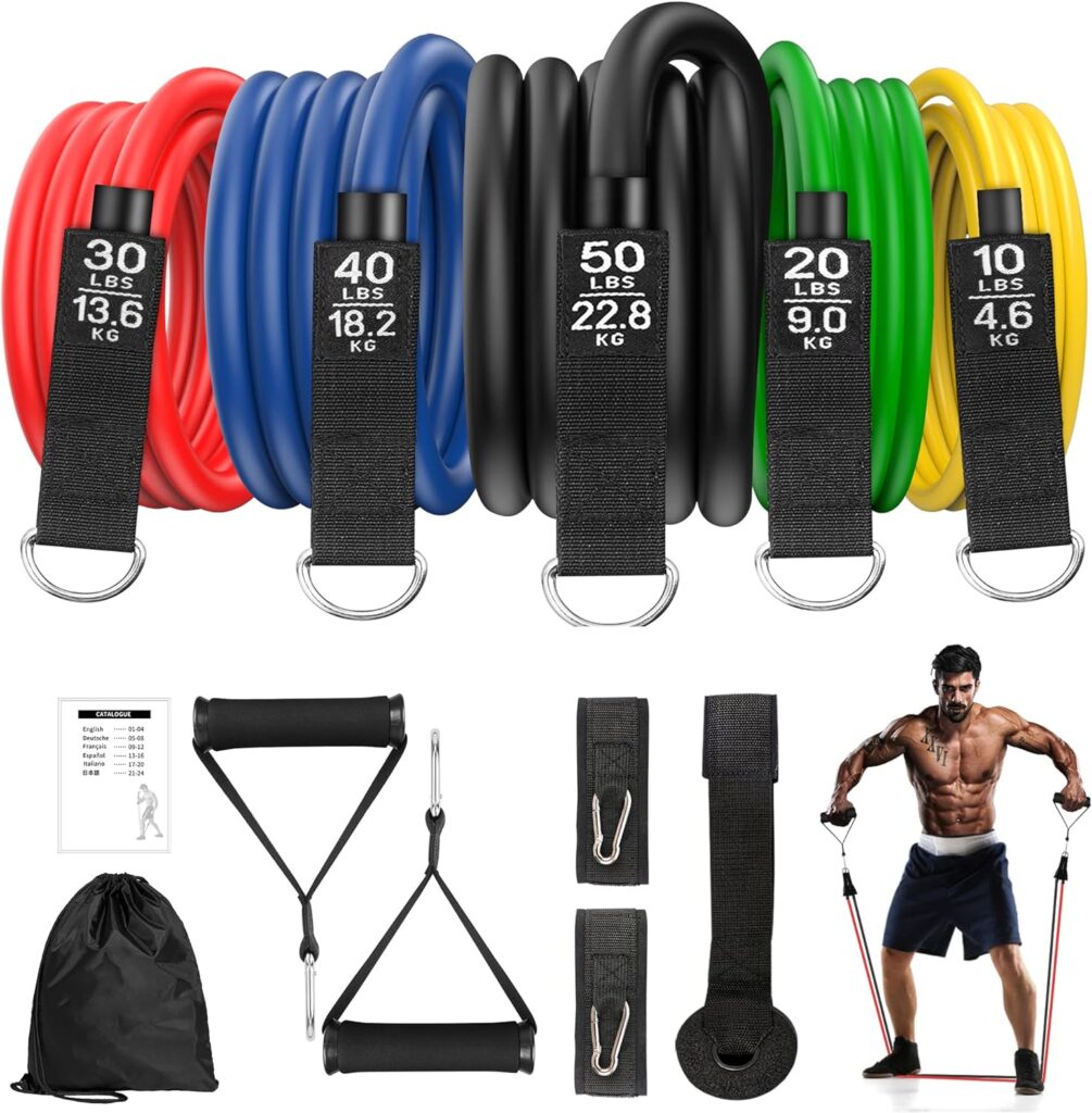 Resistance Bands, Resistance Bands Set Men, Workouts Bands, Exercise Band with 5 Fitness Tubes, 2 Foam Handles Strength Training Home Gym Equipment