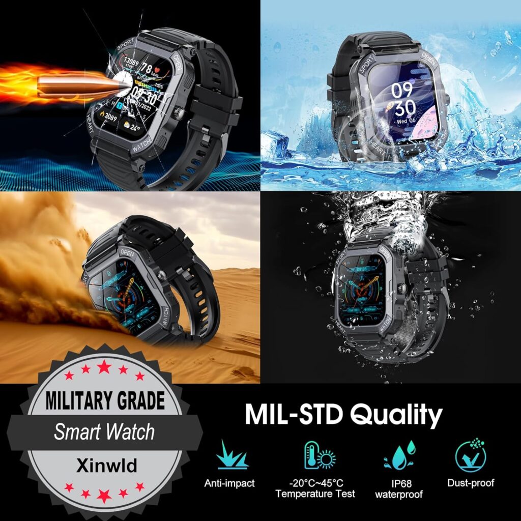 Smart Watch for Men Answer/Make Calls, 1.85 Touch Screen Fitness Watch with Heart Rate Sleep Monitor Step Counter, 113 Sports Modes Fitness Tracker, IP68 Waterproof Smartwatch for Android iOS, Black