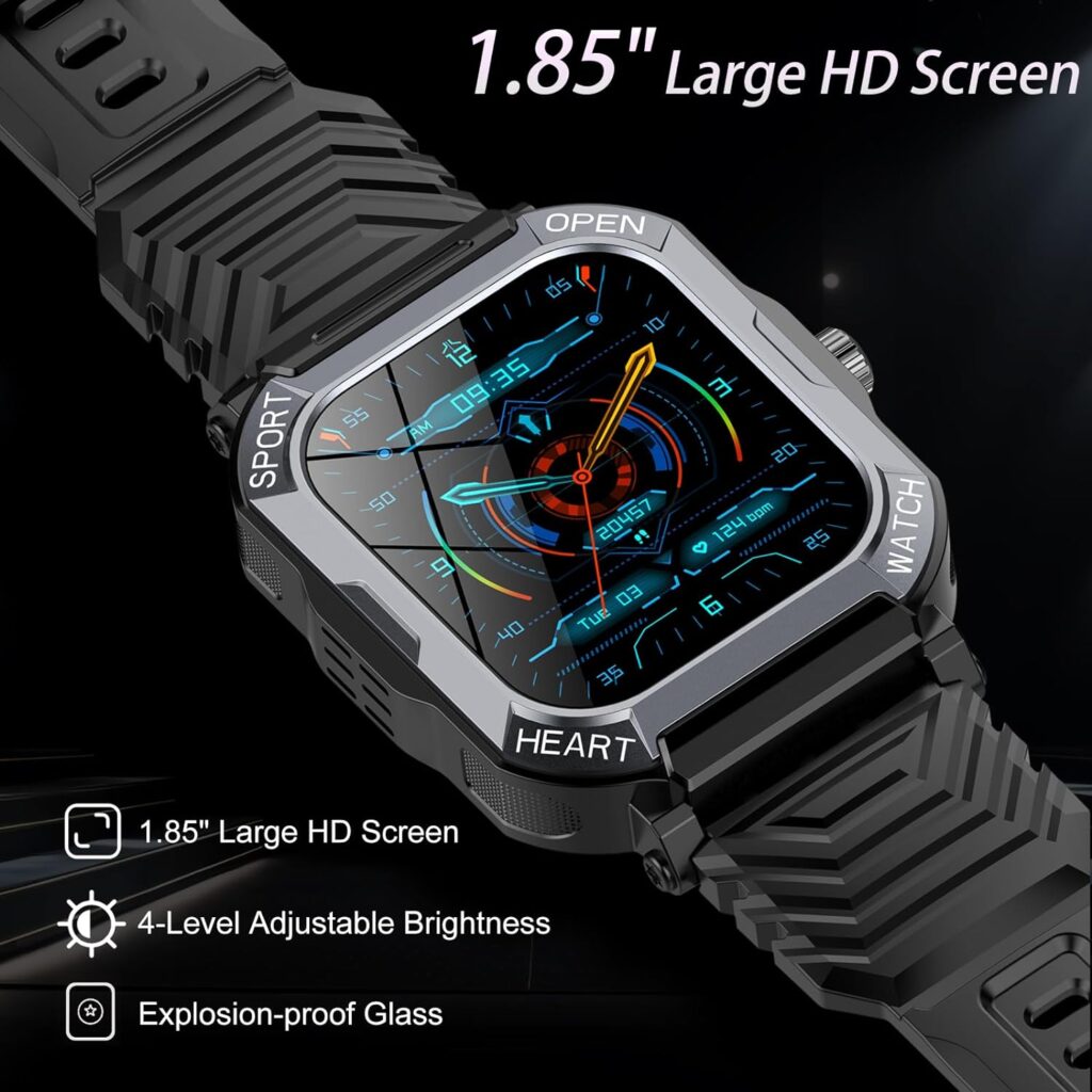 Smart Watch for Men Answer/Make Calls, 1.85 Touch Screen Fitness Watch with Heart Rate Sleep Monitor Step Counter, 113 Sports Modes Fitness Tracker, IP68 Waterproof Smartwatch for Android iOS, Black