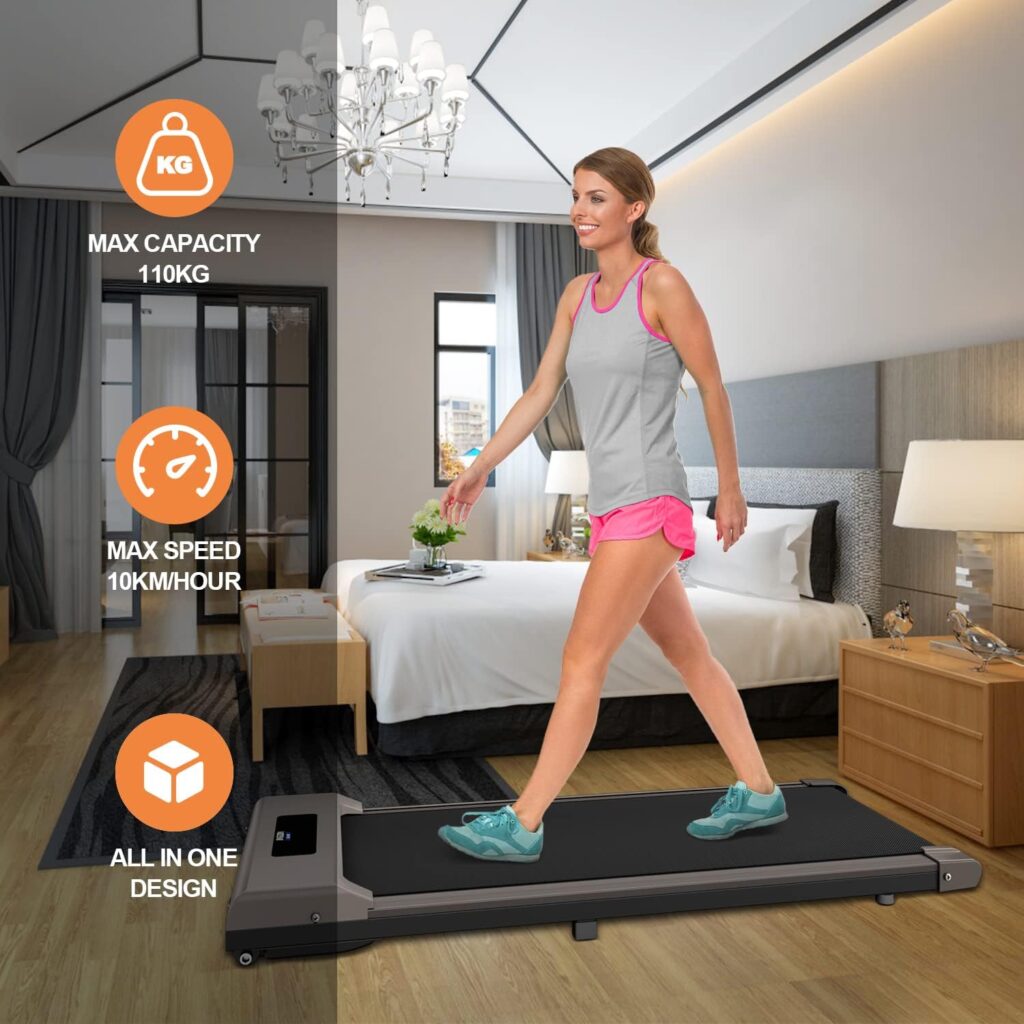 Treadmills for Home, Ultra Slim Walking Running Machine with 1-10km/h, Electric Under Desk Treadmill for Home/Office Fitness Exercise, No Assembly Required