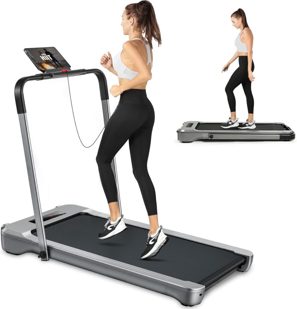 Under Desk Treadmill for Home,THERUN 3HP Folding treadmill w/Widen Running Belt  12 Pre-Programs,Foldable Walking Running Machine w/Remote Control,LED Display  Fitness App,0.8-12KM/H (Grey)