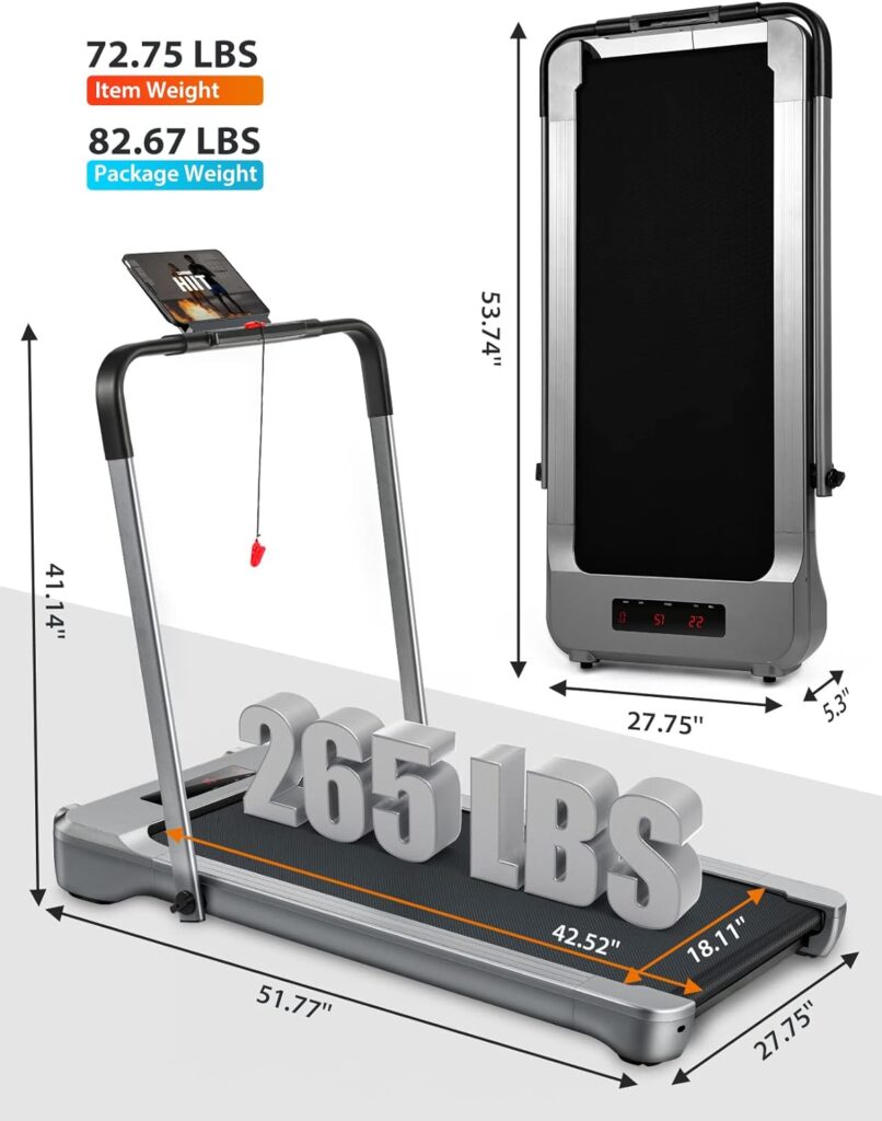 Under Desk Treadmill for Home,THERUN 3HP Folding treadmill w/Widen Running Belt  12 Pre-Programs,Foldable Walking Running Machine w/Remote Control,LED Display  Fitness App,0.8-12KM/H (Grey)