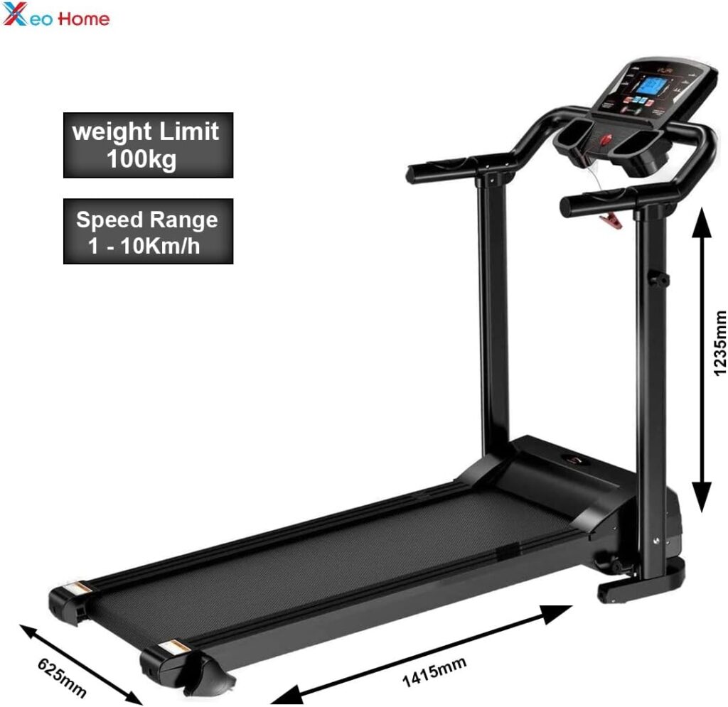 XEO HOME Treadmill Folding Treadmills For Home Gym office Heavy Duty Foldable Indoor Space Saving Cardio Fitness Workout LCD Pad Mobile  Water Bottle Holder Best Running Walking  Jogging Machines